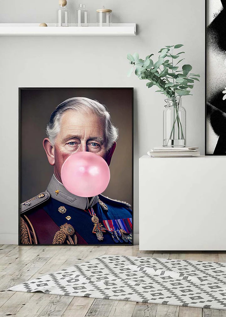 King Charles III Blowing Bubblegum Print