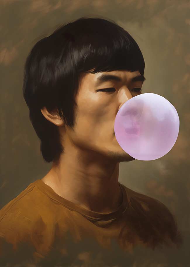 Martial Artist Blowing Bubblegum Portrait Print