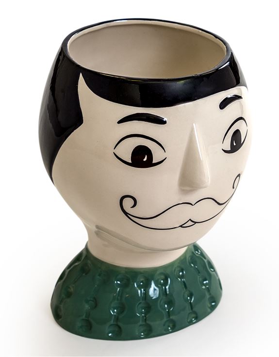 Ceramic Doodle Man's Face Moustache Vase