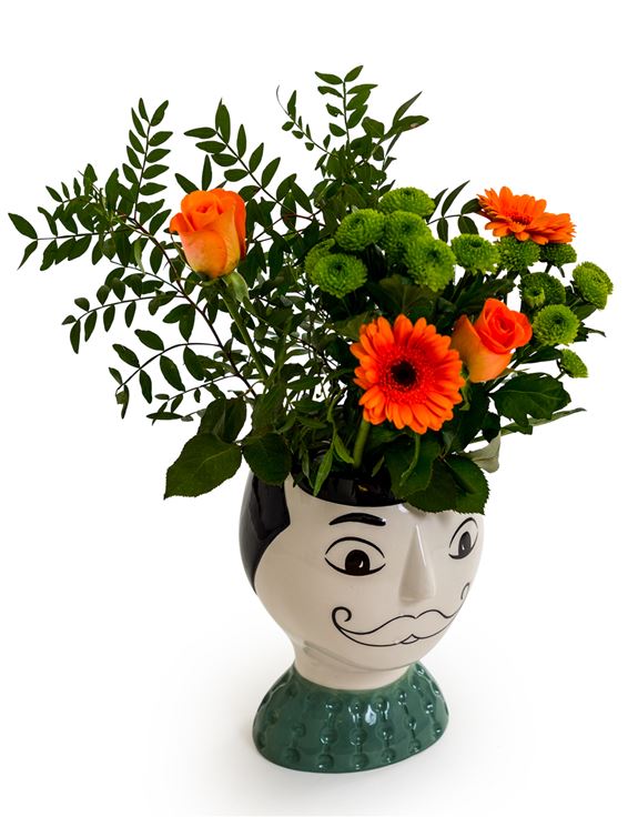 Ceramic Doodle Man's Face Moustache Vase