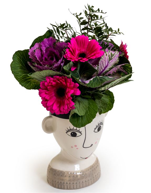 Ceramic Doodle Woman's Face Freckles Vase