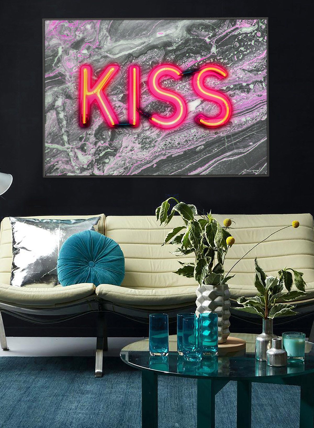 Kiss Neon Sign Marble Print