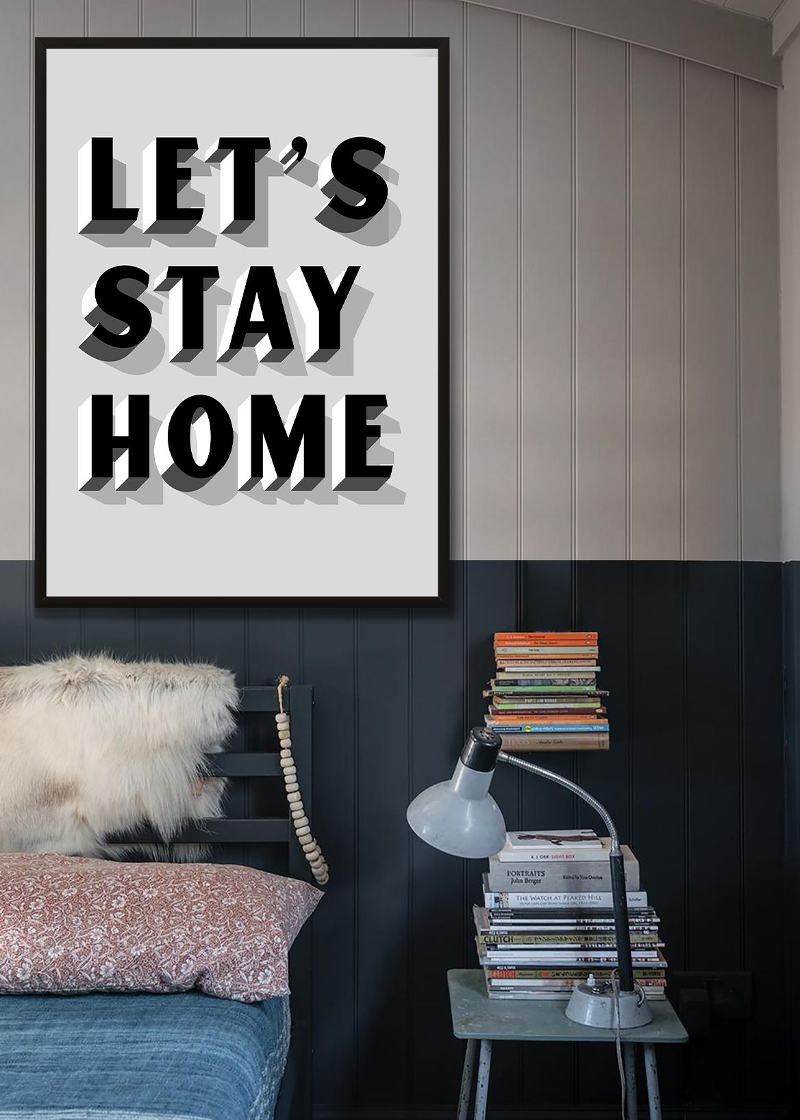 Let's Stay Home Grey Print