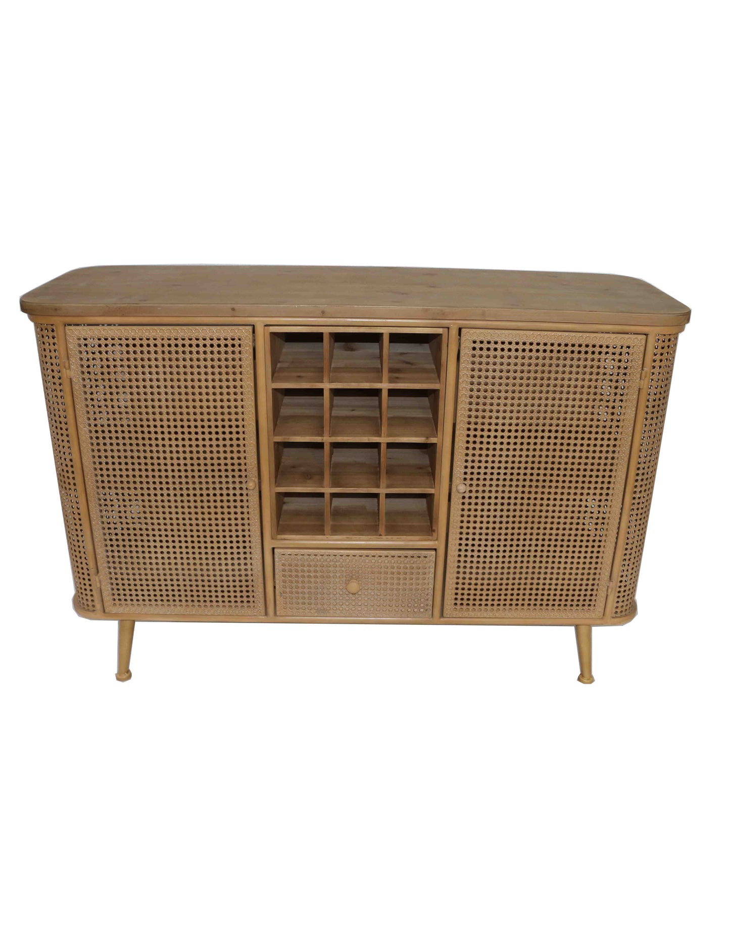 Metal Rattan & Rustic Wood Sideboard Bar Unit