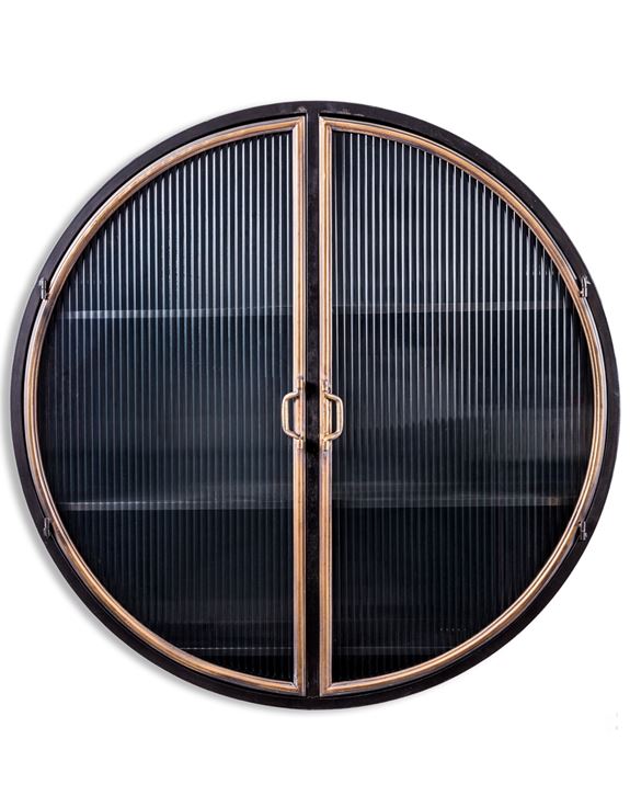 Orwell Black & Antique Gold Round Metal Wall Cabinet