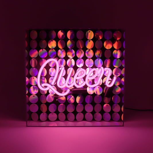 Queen Acrylic Neon Light Box With Sequins