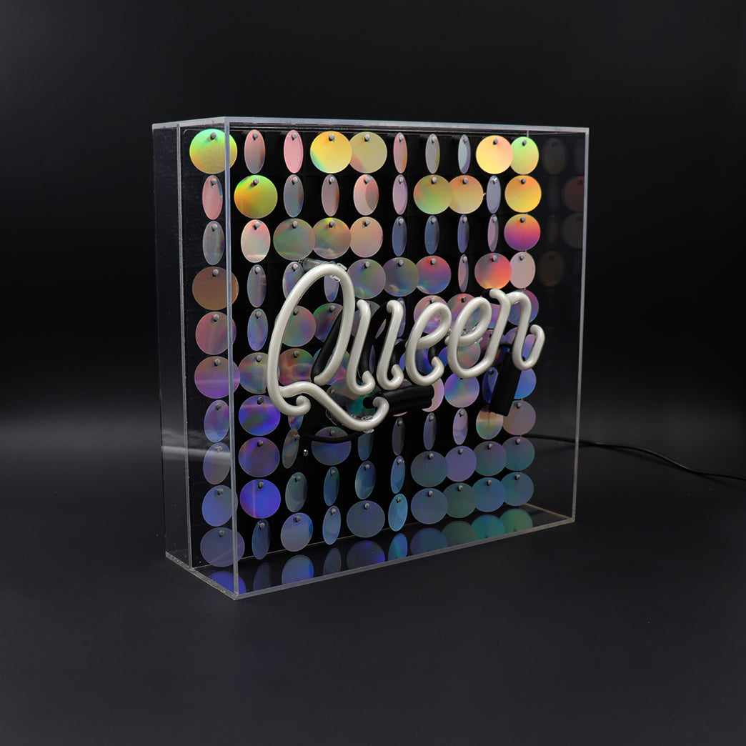 Queen Acrylic Neon Light Box With Sequins
