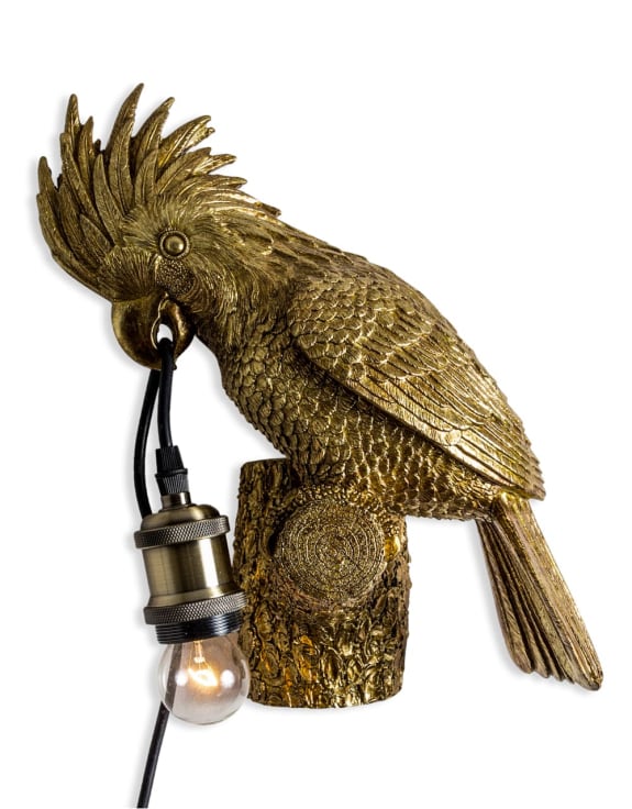 Gold Cockatoo On Perch Wall Lamp