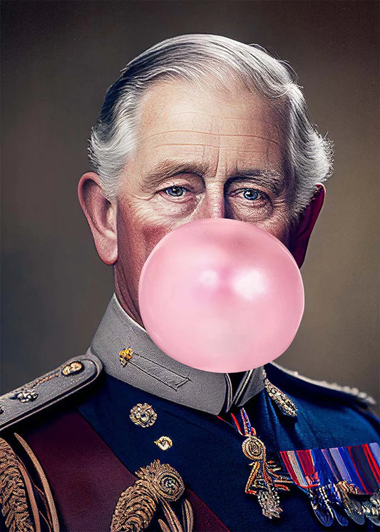 King Charles III Blowing Bubblegum Print