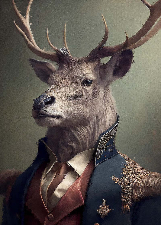 Military Stag Animal Head Portrait Print