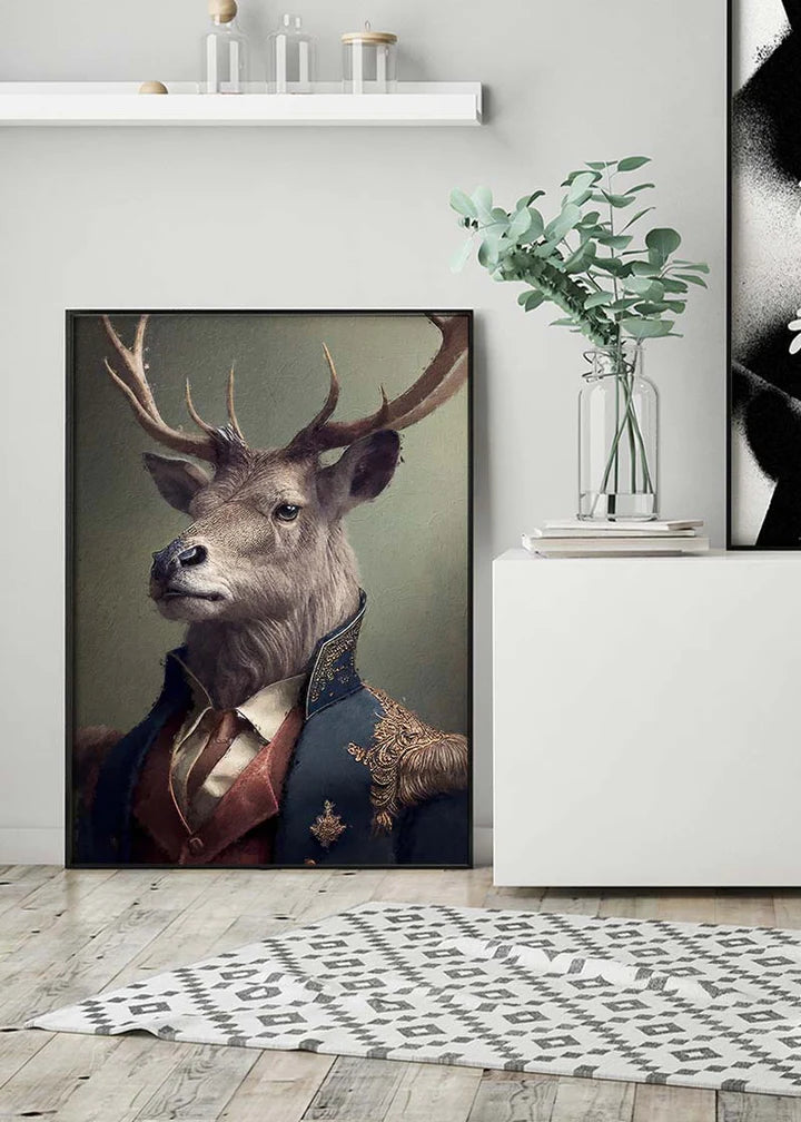 Military Stag Animal Head Portrait Print