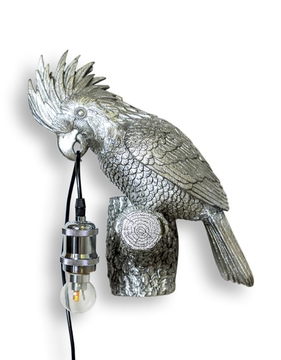 Silver Cockatoo On Perch Wall Lamp
