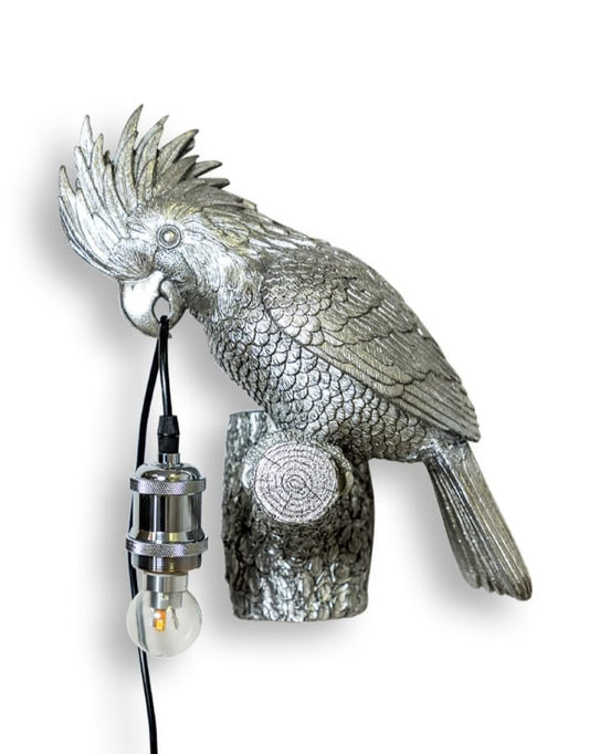 Silver Cockatoo On Perch Wall Lamp