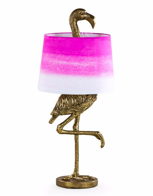 Antique Gold Flamingo Table Lamp with Pink & White Shade