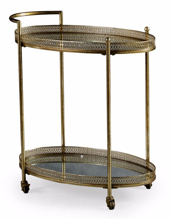 Antique Gold Metal Trolley with Mirrored Shelves