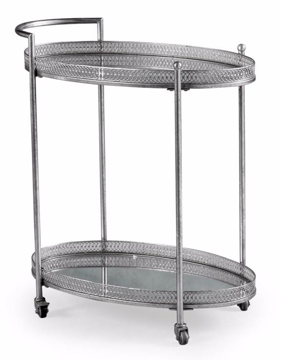 Antique Silver Metal Trolley with Mirrored Shelves
