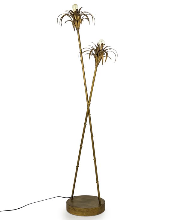 Antiqued Gold Iron Palm Tree Floor Lamp