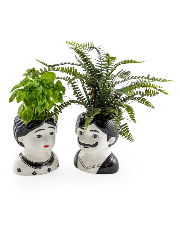 Black and White S/2 Large Man and Woman Ceramic Pots