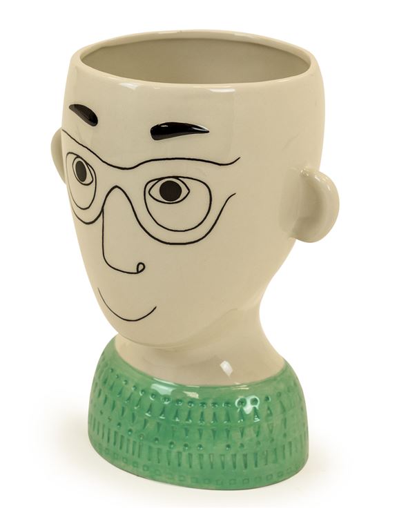 Ceramic Doodle Man's Face With Glasses Vase