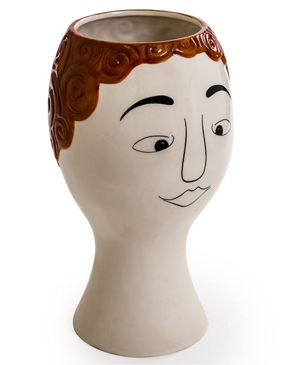 Ceramic Doodle Man's Face Redhead Vase