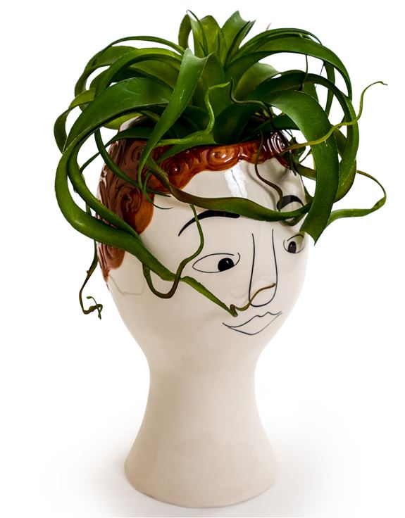 Ceramic Doodle Man's Face Redhead Vase