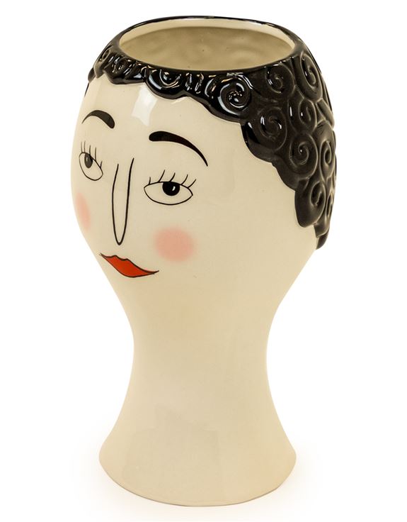 Ceramic Doodle Woman's Face With Blush Vase