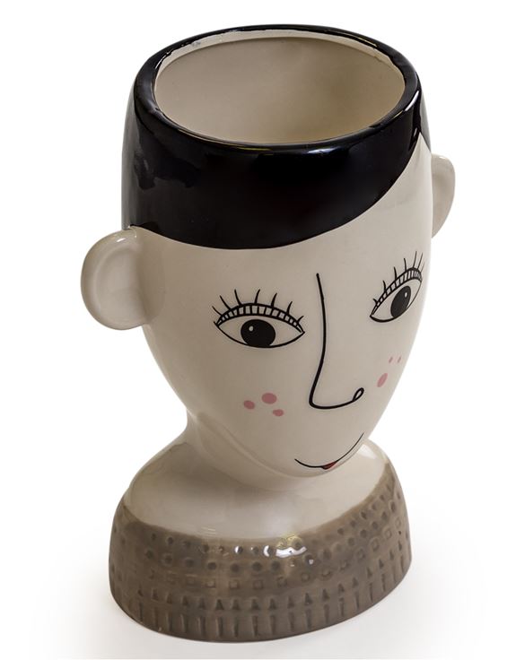 Ceramic Doodle Woman's Face Freckles Vase