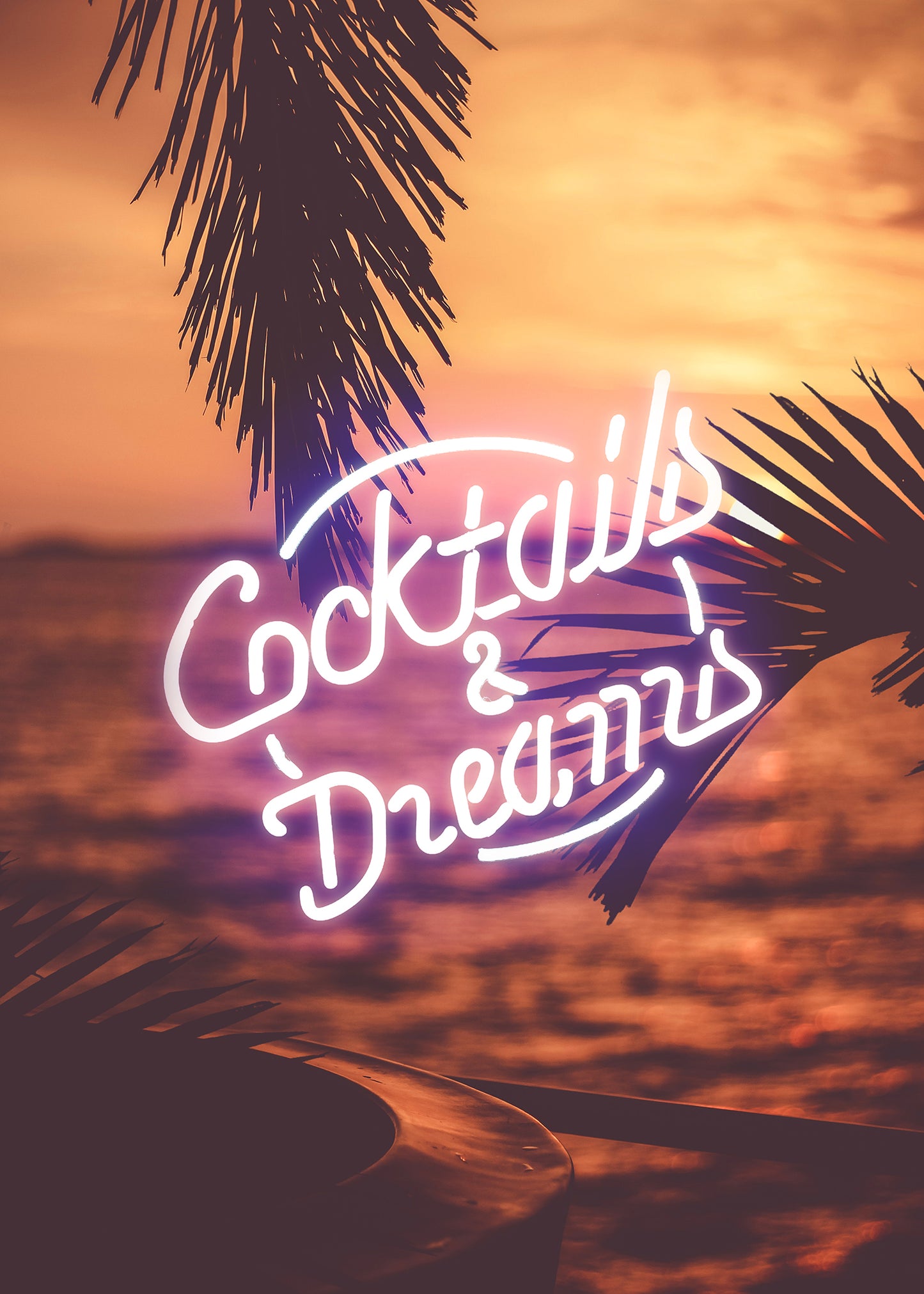 Cocktails And Dreams Palms Neon Print