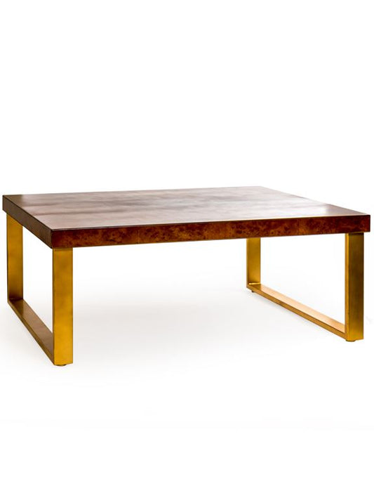Dark Wood Coffee Table With Brass Style Detailing