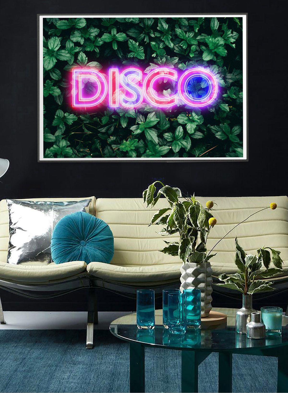 Disco Leaves Retro Sign Neon Print