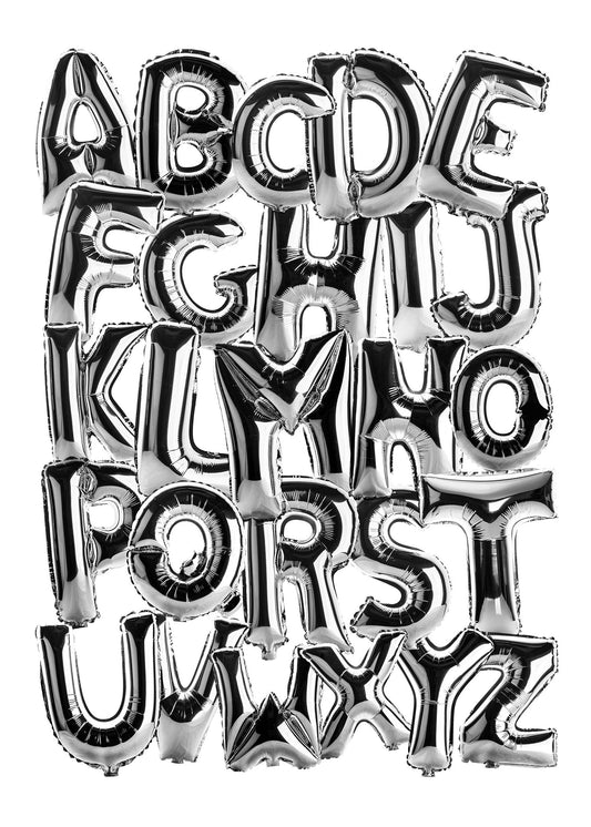 Foil Balloons Alphabet Educational Chrome Silver Print