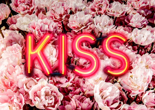 Kiss Neon Sign Roses Print