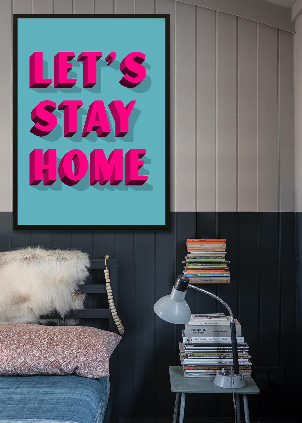 Let's Stay Home Bright Pink Print