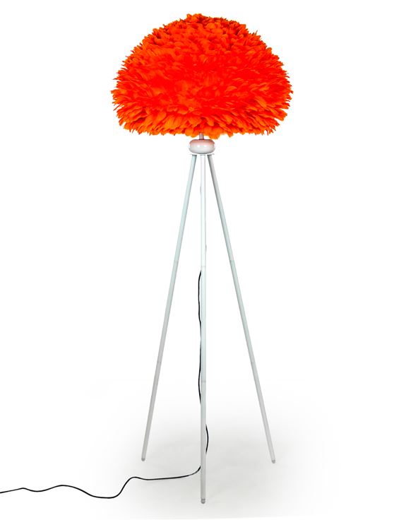 Matt White Tripod Floor Lamp with Orange Goose Feather Shade