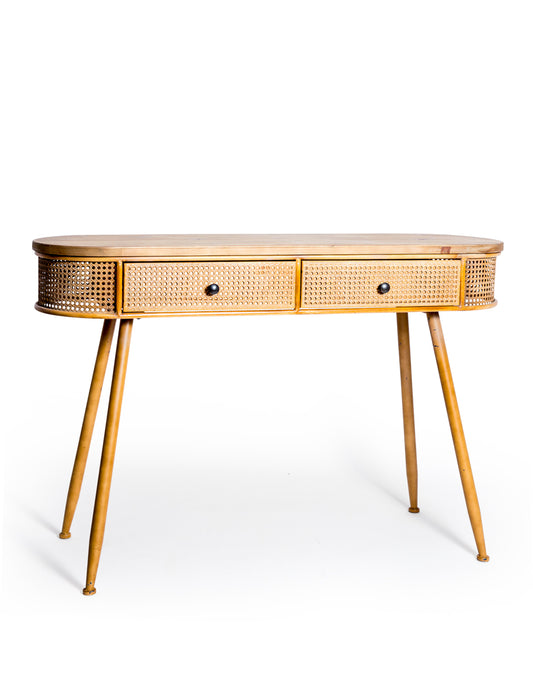 Metal Rattan & Rustic Wood Desk /Console Table