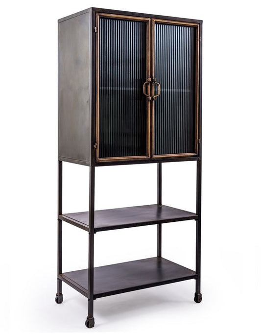 Orwell Tall Black & Antiqued Gold Cabinet With Shelves