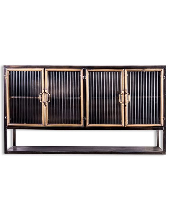 Orwell Black & Antique Gold Metal Wall Cabinet With Shelf