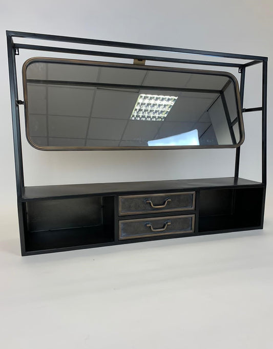 Orwell Wide Metal Wall Shelf With Mirror