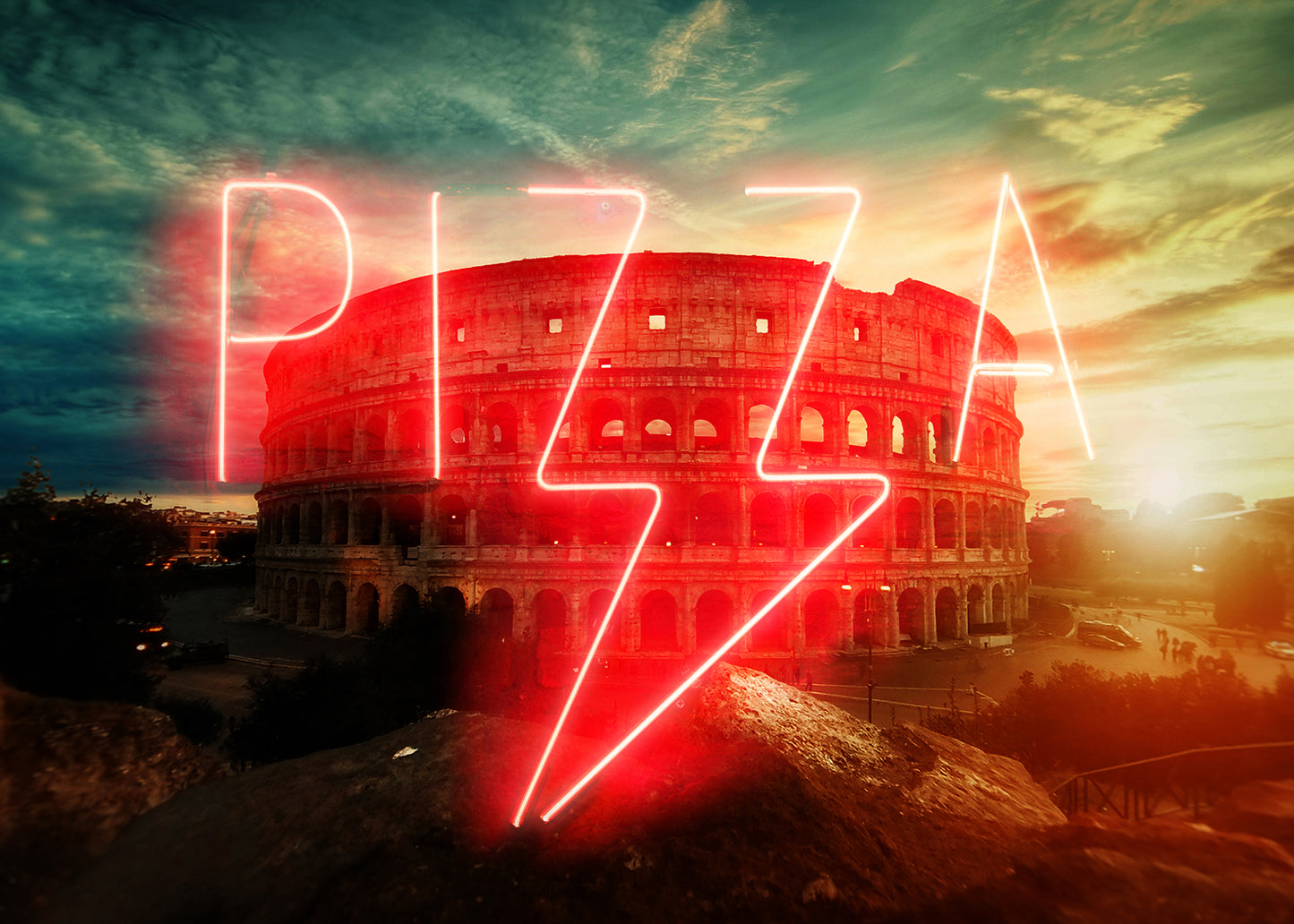 Pizza Sign Rome Neon Print