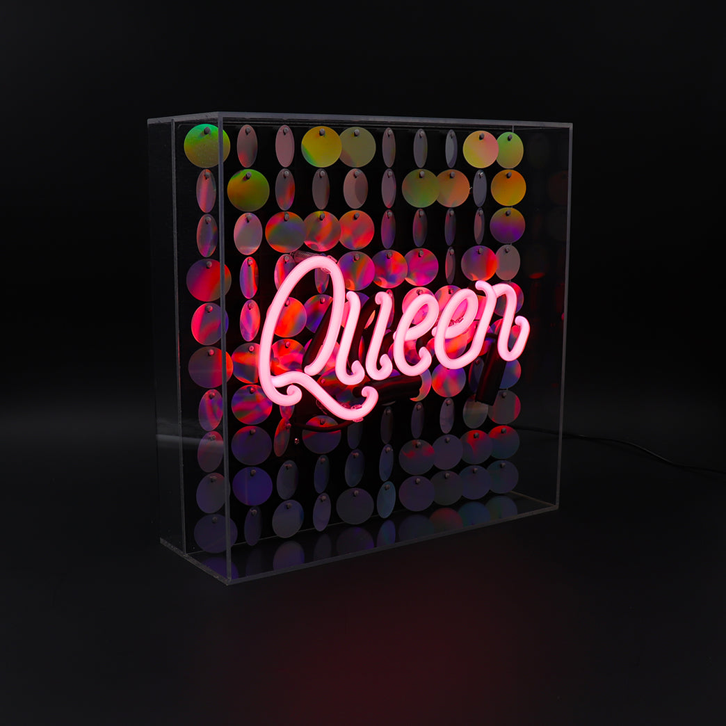 Queen Acrylic Neon Light Box With Sequins