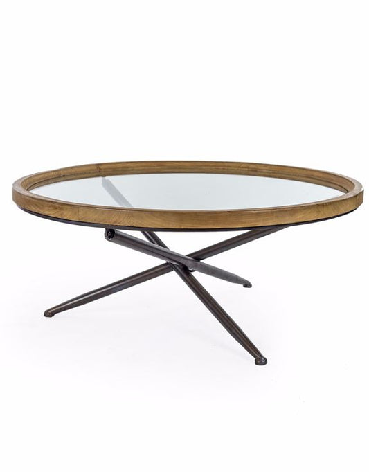Round Wood & Glass Tripod Base Coffee Table