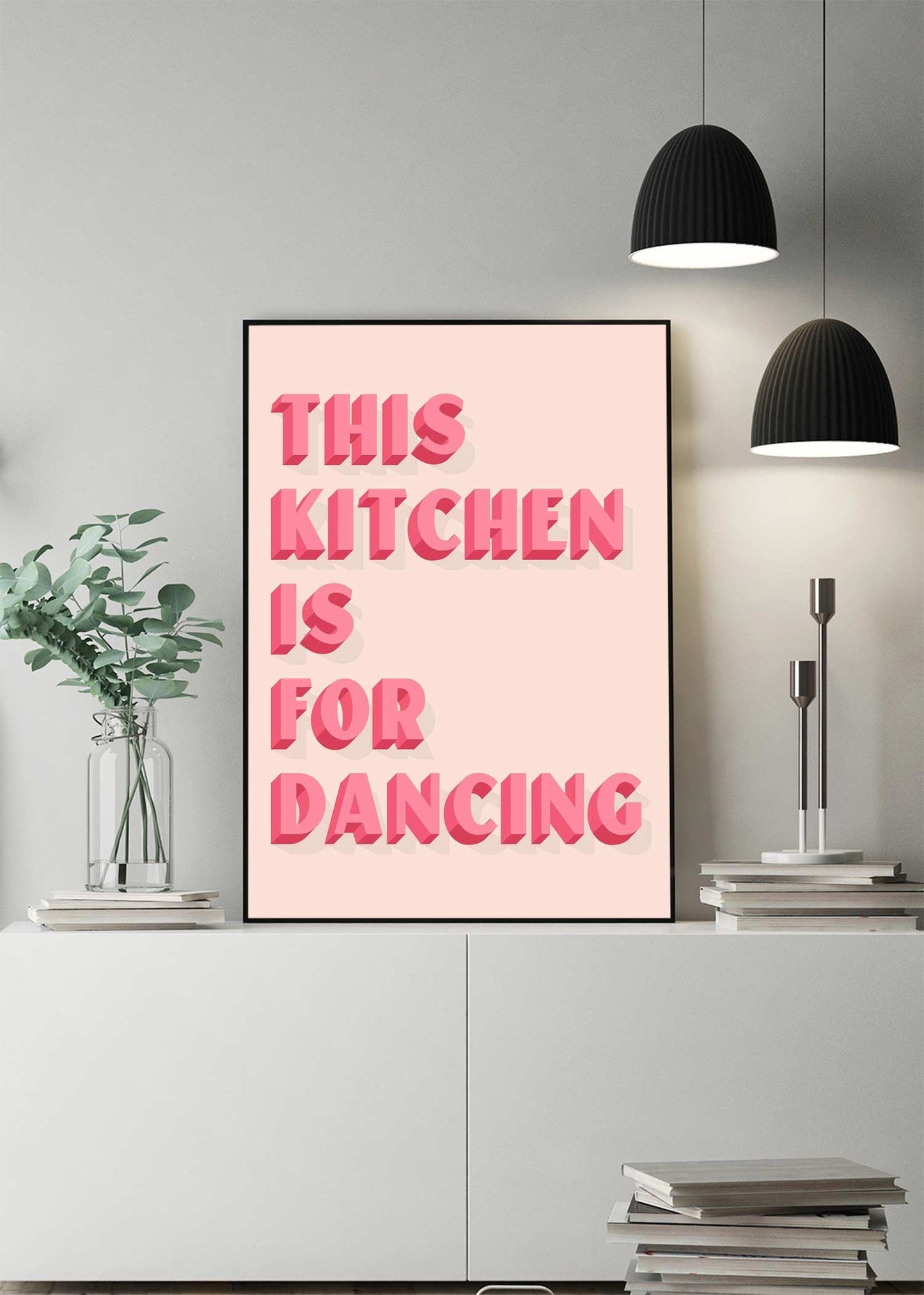 This Kitchen Is For Dancing Block Pink Quote Print