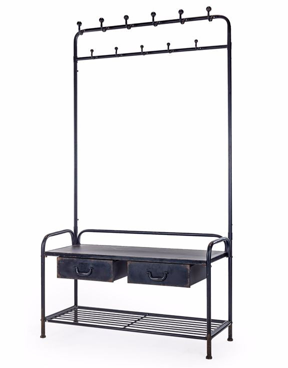 Verne Black Metal Coat Rack & Bench