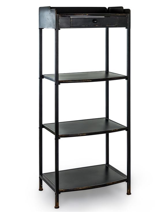 Verne Tall Black Metal Shelf Unit With Drawer